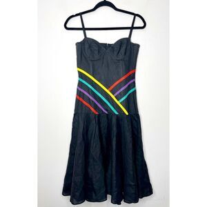 Louis Feraud Vintage Black/Colorful Striped Bustier Mini Dress, Size Small